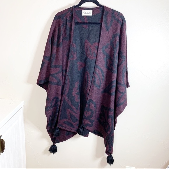 Cleobella Sevigny Capelet Tassel Shawl Poncho Cape Cardigan in Bordeaux - Picture 6 of 14